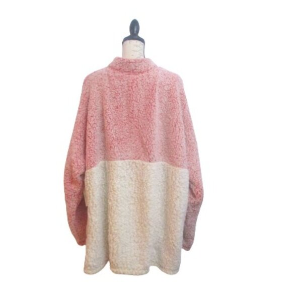 Time & Tru  Women's Pink Cream Piled Fleece 1/4 Zip Pull Over - Picture 4 of 7